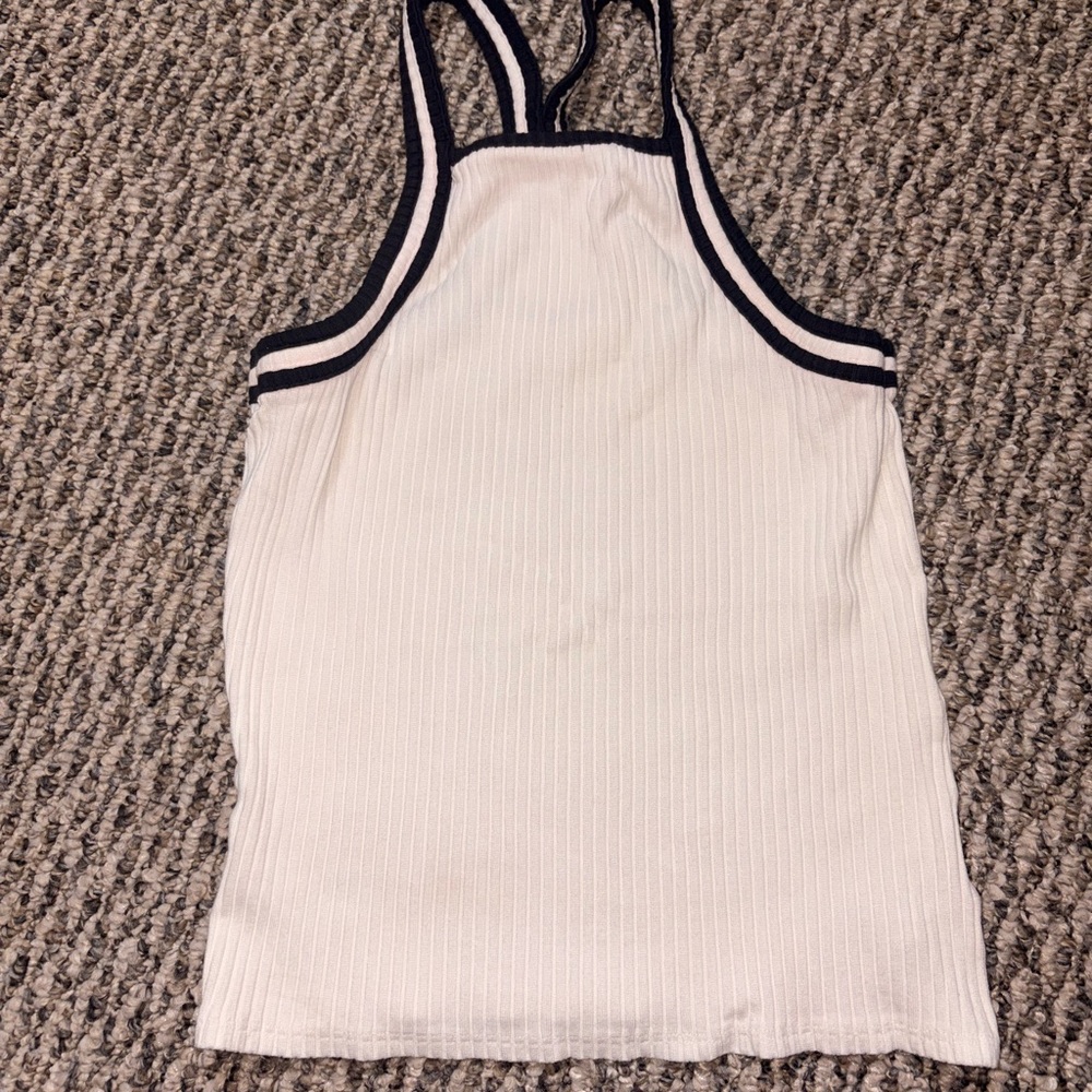 Anthropologie Cream Tank Top with Black Trim